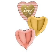Balloon Bunch Hearts Love I Love You Pink Gold